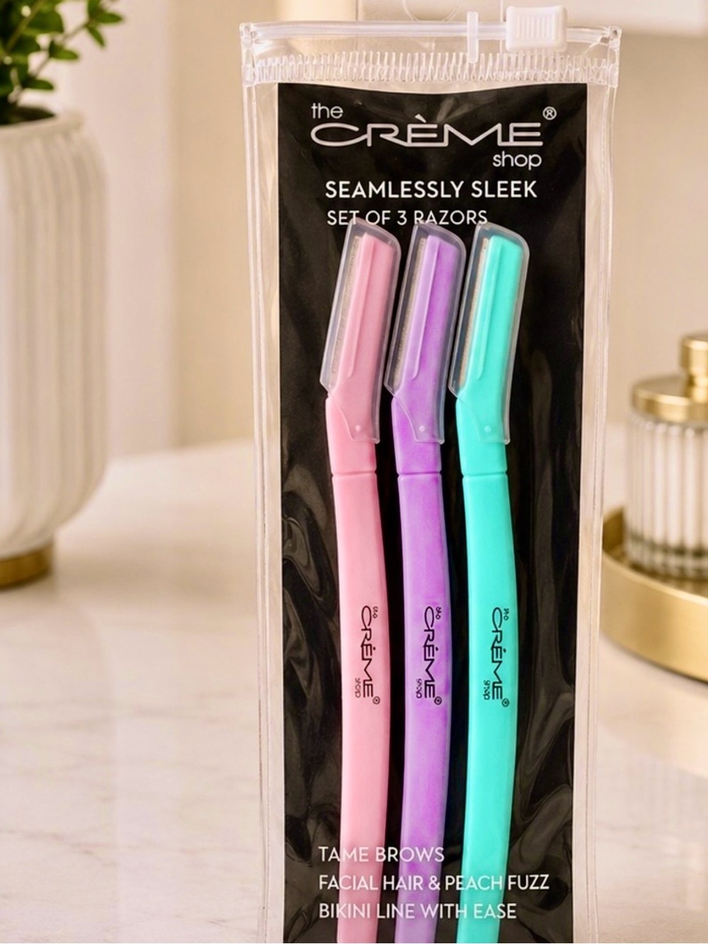 NEW The Crรจme Shop Seamlessly Sleek Facial, Brow & Bikini Line Razors (Set of 3)